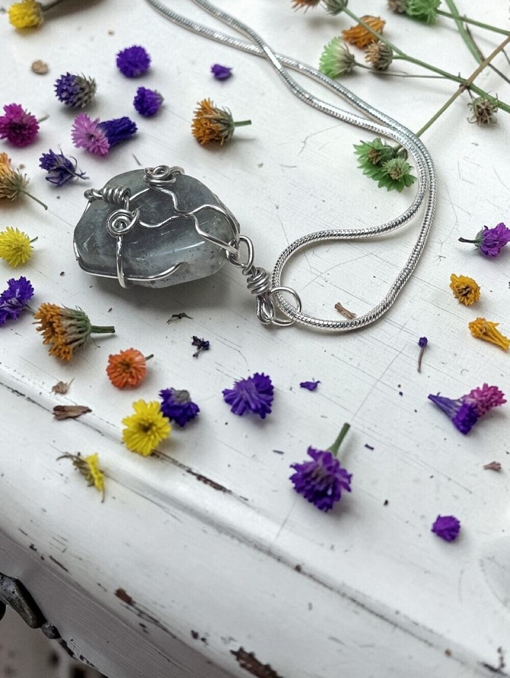 Labadorite Pendant Necklace with Silver Wire Wrap